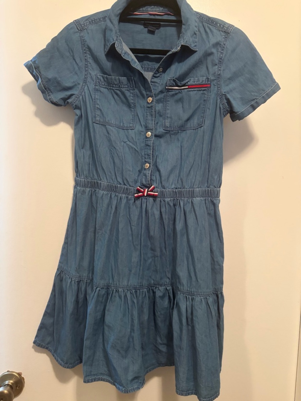 Tommy Hilfiger Blue Denim Shirt Dress with Red-White Trim